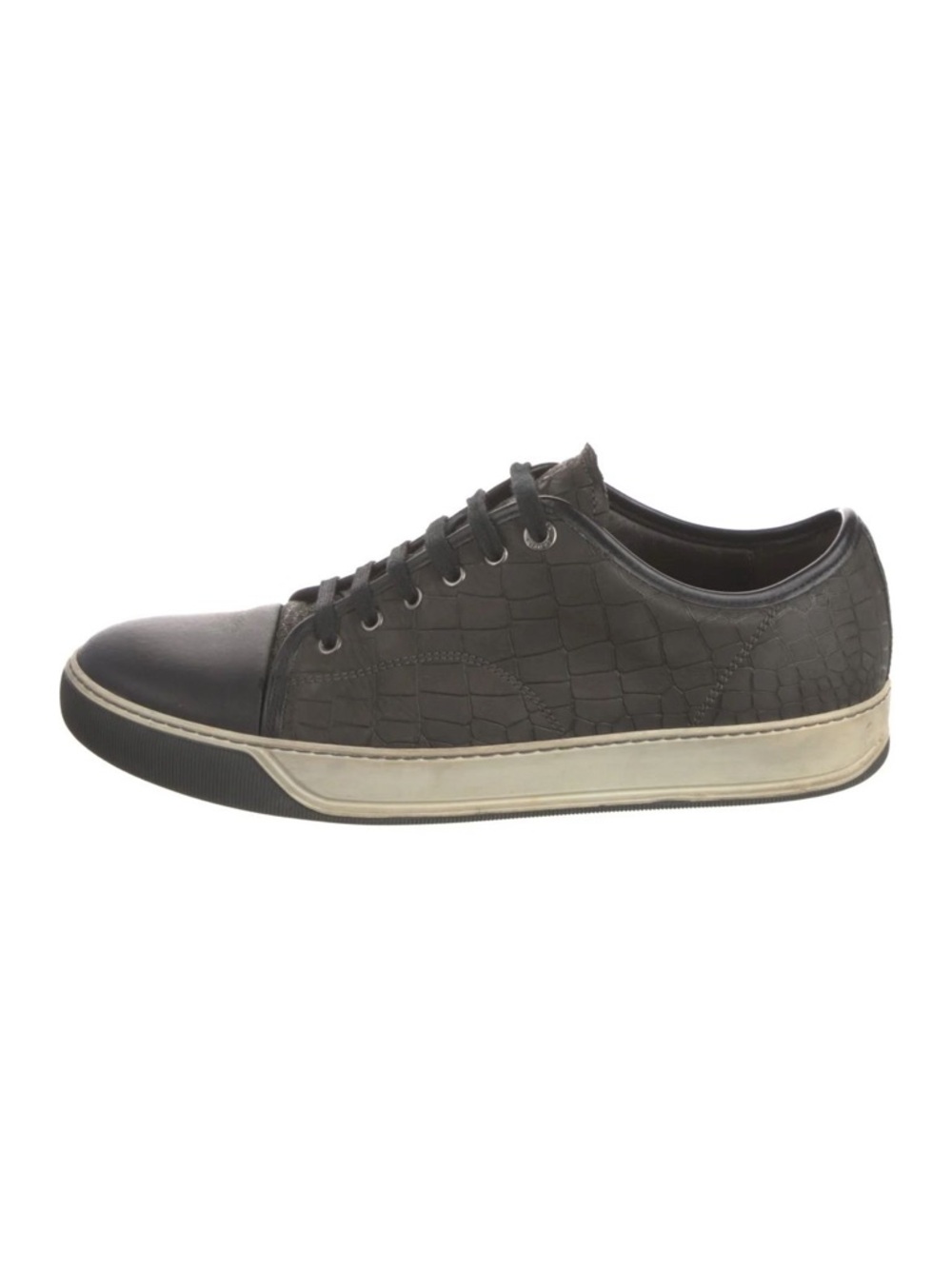Lanvin black Calfskin Crocodile Effect Men's Leather Sneakers Size US11